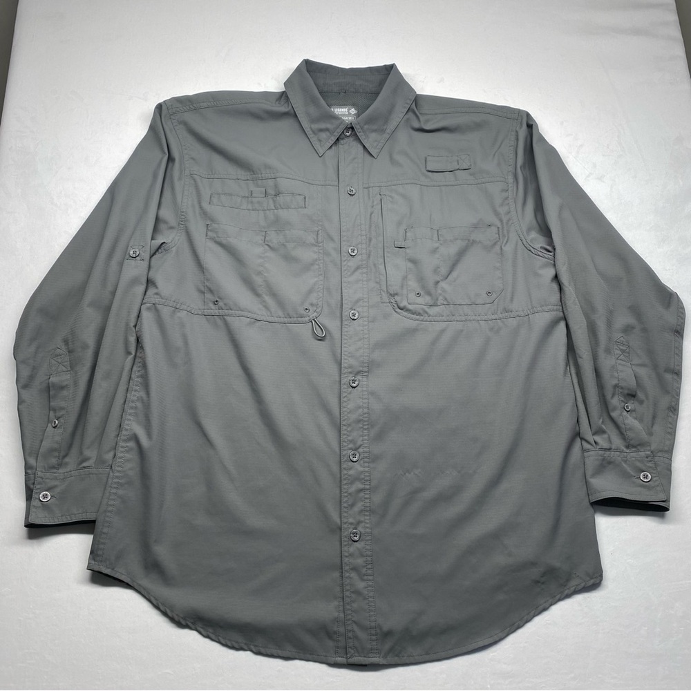 *FLAWED* Reel Legends Vented Fishing Grey Long Sleeve Size Large.
